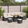 Conjunto de sofá de jardín con cojín 9 pcs Negro Poliratán