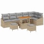 Conjunto de sofá de jardín con cojín 9 pcs Beige Poliratán
