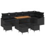 Conjunto de sofá de jardín con cojín 10 pcs Negro Poliratán