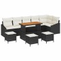 Conjunto de sofá de jardín con cojín 10 pcs Negro Poliratán