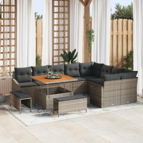 Conjunto de sofá de jardín con cojín 12 pcs Gris Poliratán