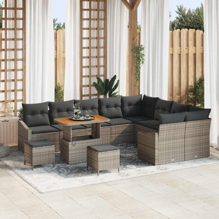Conjunto de sofá de jardín con cojín 12 pcs Gris Poliratán