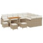 Conjunto de sofá de jardín con cojín 13 pcs Beige Poliratán