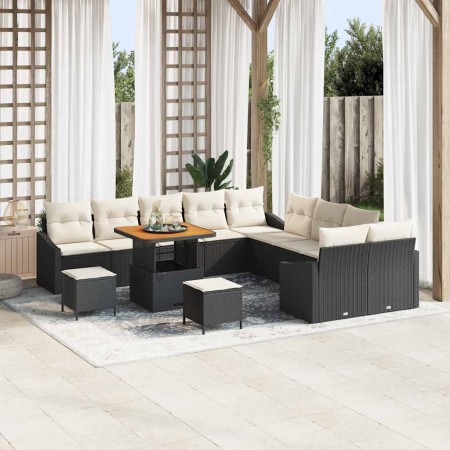 Conjunto de sofá de jardín con cojín 13 pcs Negro Poliratán