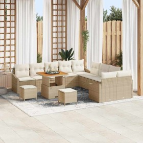Conjunto de sofá de jardín con cojín 13 pcs Beige Poliratán