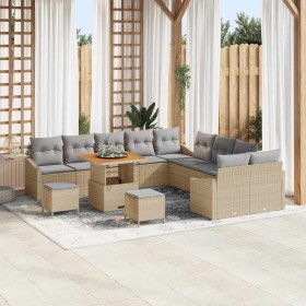 Conjunto de sofá de jardín con cojín 13 pcs Beige Poliratán