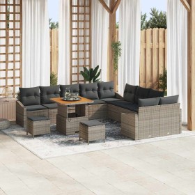 Conjunto de sofá de jardín con cojín 13 pcs Gris Poliratán