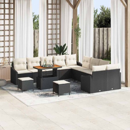 Conjunto de sofá de jardín con cojín 13 pcs Negro Poliratán
