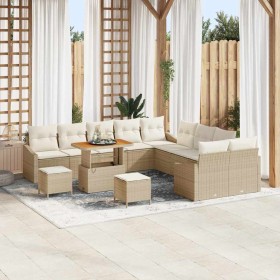 Conjunto de sofá de jardín con cojín 13 pcs Beige Poliratán