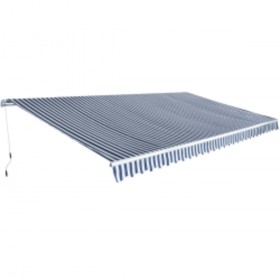 Toldo plegable de operación manual 600 cm azul y blanco Toldo plegable de operación manual 600 cm azul y blanco