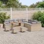 Conjunto de sofá de jardín con cojín 14 pcs Beige Poliratán