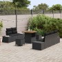 Conjunto de sofá de jardín con cojín 8 pcs Negro Poliratán
