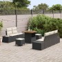 Conjunto de sofá de jardín con cojín 8 pcs Negro Poliratán