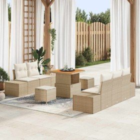 Conjunto de sofá de jardín con cojín 8 pcs Beige Poliratán Conjunto de sofá de jardín con cojín 8 pcs Beige Poliratán