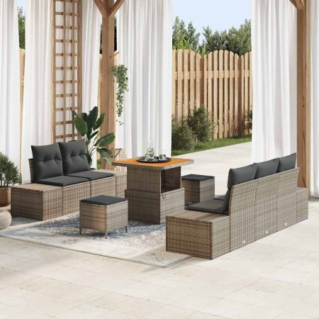 Conjunto de sofá de jardín con cojín 8 pcs Gris Poliratán
