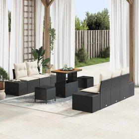 Conjunto de sofá de jardín con cojín 8 pcs Negro Poliratán