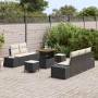 Conjunto de sofá de jardín con cojín 8 pcs Negro Poliratán