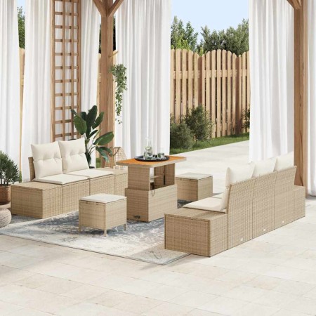 Conjunto de sofá de jardín con cojín 8 pcs Beige Poliratán