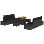Conjunto de sofá de jardín con cojín 9 pcs Negro Poliratán