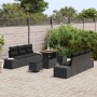 Conjunto de sofá de jardín con cojín 9 pcs Negro Poliratán