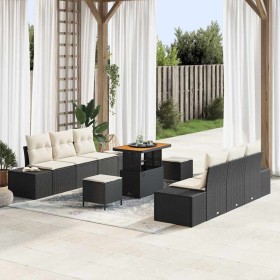 Conjunto de sofá de jardín con cojín 9 pcs Negro Poliratán