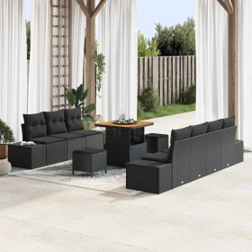 Conjunto de sofá de jardín con cojín 10 pcs Negro Poliratán