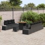 Conjunto de sofá de jardín con cojín 10 pcs Negro Poliratán