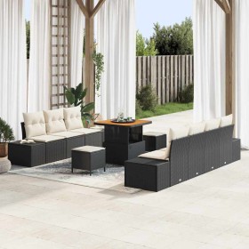 Conjunto de sofá de jardín con cojín 10 pcs Negro Poliratán