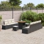 Conjunto de sofá de jardín con cojín 10 pcs Negro Poliratán