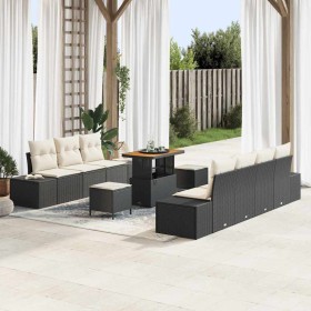 Conjunto de sofá de jardín con cojín 10 pcs Negro Poliratán