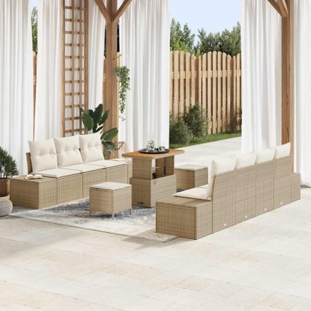 Conjunto de sofá de jardín con cojín 10 pcs Beige Poliratán