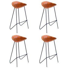 Taburetes de cocina 4 unidades cuero auténtico marrón