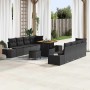 Conjunto de sofá de jardín con cojín 11 pcs Negro Poliratán