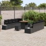 Conjunto de sofá de jardín con cojín 11 pcs Negro Poliratán