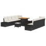 Conjunto de sofá de jardín con cojín 11 pcs Negro Poliratán