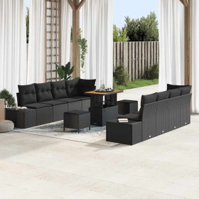 Conjunto de sofá de jardín con cojín 11 pcs Negro Poliratán