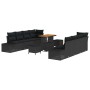 Conjunto de sofá de jardín con cojín 11 pcs Negro Poliratán