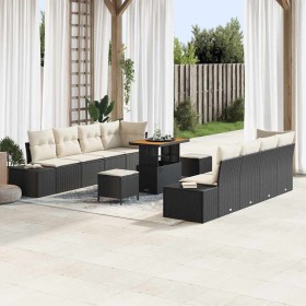 Conjunto de sofá de jardín con cojín 11 pcs Negro Poliratán