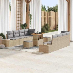 Conjunto de sofá de jardín con cojín 11 pcs Beige Poliratán