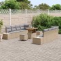 Conjunto de sofá de jardín con cojín 11 pcs Beige Poliratán