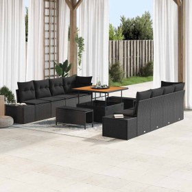 Conjunto de sofá de jardín con cojín 11 pcs Negro Poliratán