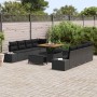 Conjunto de sofá de jardín con cojín 11 pcs Negro Poliratán