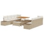 Conjunto de sofá de jardín con cojín 11 pcs Beige Poliratán