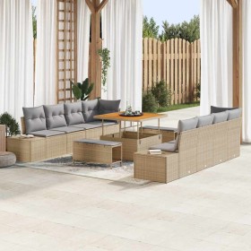Conjunto de sofá de jardín con cojín 11 pcs Beige Poliratán