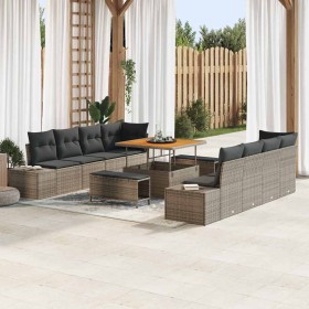 Conjunto de sofá de jardín con cojín 11 pcs Gris Poliratán