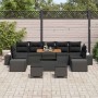 Conjunto de sofá de jardín con cojín 10 pcs Negro Poliratán