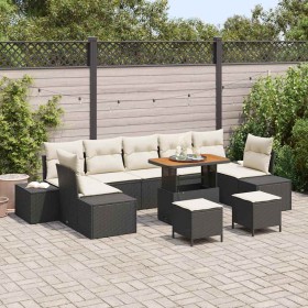 Conjunto de sofá de jardín con cojín 10 pcs Negro Poliratán