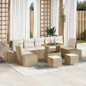 Conjunto de sofá de jardín con cojín 10 pcs Beige Poliratán