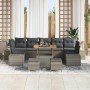 Conjunto de sofá de jardín con cojín 10 pcs Gris Poliratán