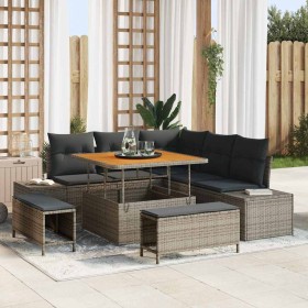 Conjunto de sofá de jardín con cojín 8 pcs Gris Poliratán